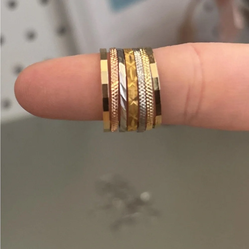 7 Rings Curated Stacking Set - Textured, Minimalist, Modern Rings, GP Sterling - Picture 3 of 7